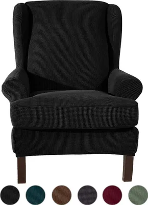 Produktbild von 2-Stück Elasthan Sofabezug Stretch Couchbezug Sesselbezug Elastischer Antirutsch 1-Sitzer （Schwarz）