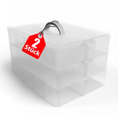 Produktbild von BigDean Sortierbox 2 Stück Aufbewahrung mit Griff, Transparent, 24 x 18,5 x 16 cm,3 Etagen m. 21 Fächern,für Spielzeug,Büro-Utensilien,Bastel-Material