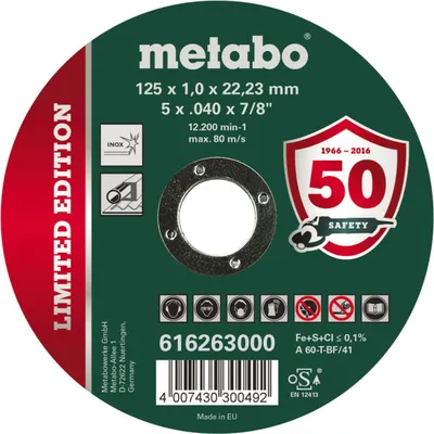 Produktbild von Metabo 616263000, Schneidscheibe, Edelstahl, 12200 RPM, Grün, Rund, 2,22 cm