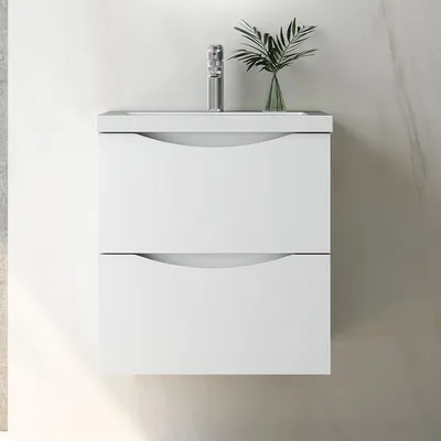 Produktbild von Badmöbel Set 50 cm Smiley Weiß Waschbecken mit Unterschrank Hängeschrank Softclose