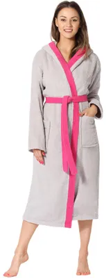 Image de Ladeheid Peignoir de bain femme éponge 100% coton LA40-191 (Gris-11/Rose-25, S)