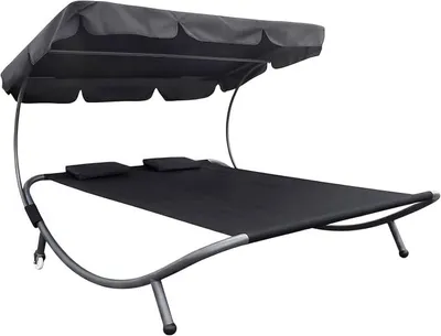 Obrázek produktu pro Sluneční lehátko pro dvě osoby s baldachýnem, barva černá | rozměry 199 x 174 cm