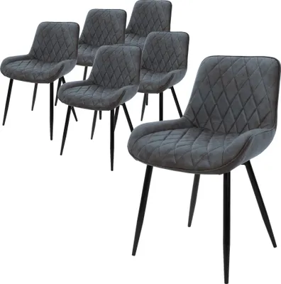 A set of six dining chairs arranged on a white background.