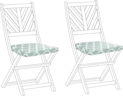 Produktbild von BELIANI Sitzkissen für Gartenstuhl 2er Set Grün Stoffbezug mit Reißverschluss Bindebändern 34 x 37 cm Modern Geometrisches Muster Outdoor Ausstattung