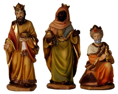 Produktbild von 3X Heilige Drei Könige / Höhe: 30 cm / handbemalt / detailgetreue Krippenfiguren - Weihnachts Tischdekoration Krippe Zubehör