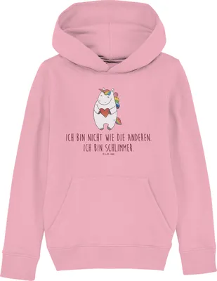 Produktbild von Mr. & Mrs. Panda Kinderpullover Einhorn Herz 5-6 Jahre (110/116) - Baumwolle Pink - Geschenk, böse, Kapuzenpulli, Pullover, Bunt, Einhörner, Freundin, Hoodie, Sweatshirt