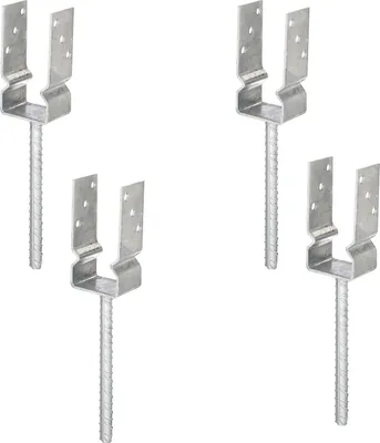 Immagine prodotto di Supporti per pali a U Alberts 4 pezzi da cementare, ancoraggi in acciaio striato per calcestruzzo, 71x71 mm, zincati a caldo