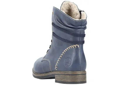 Produktbild von Rieker Damen Schnürboot Stiefelette warm gefüttert Ziernaht 72229, Größe:37 EU, Farbe:Blau