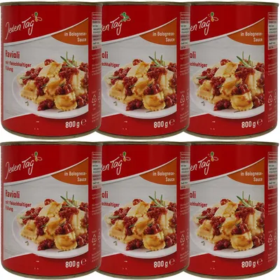Produktbild von Jeden Tag Ravioli mit fleischhaltiger Füllung in Bolognesesauce VPE (6x800g Dose)