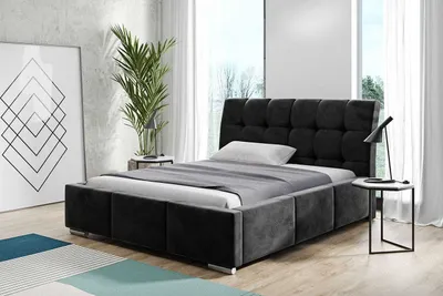 Produktbild von AGMAT Polsterbett BARI mit Kopfteil, 180 x 200 cm, Doppelbett mit Bettkasten und Lattenrost aus Metall, Velourstoff, Frabe: Schwarz