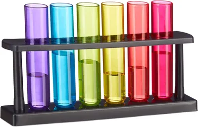 Imagen del producto de Tubos de ensayo de vidrio – Set de 6 – Soporte – 4 cl – Plástico – Artículo de fiesta divertido – Idea de regalo – Colorido