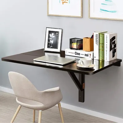 Produktbild von GOPLUS Wandtisch Hängetisch Klappbar, Klapptisch Platzsparend, Tragbarer Verstellbarer Wandklapptisch aus MDF und Kiefer, 80 x 60 x 45 cm, Laptoptisch Schreibtisch für Wohnzimmer Esszimmer (Braun)