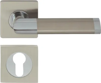 Produktbild von DOMINO Türgriff Drückergarnitur PZ - Profilzylinder Set | quadratische Rosette| Türklinke für Zimmertür, Bürotür, Kellertür & Innentür| Türbeschläge aus Aluminium| Chrom/Nickel |JARO QR ECO M6/M9
