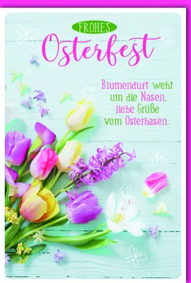 Produktbild von Ostern - Karte mit Umschlag - bunte Blumen mit Text