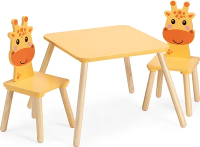 Produktbild von Navaris Kindersitzgruppe 3tlg. aus Holz - 1 Kindertisch 2 Sthle - Tisch Kinderstuhl Set - fr Kinder ab 3 Jahren - Sitzgruppe Giraffen Design wei
