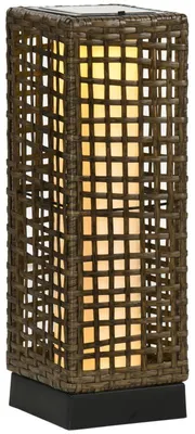 Obrázek produktu pro Solární venkovní lampa – vzhled ratanu | Barva: černá + béžová | Rozměry: 15,5 x 15,5 x 46 cm