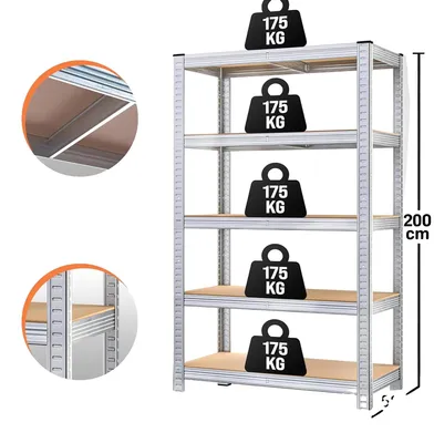 Immagine prodotto di Struttura portante robusta, capacità di carico di 875 kg, 5 ripiani regolabili, dimensioni 200x100x50 cm