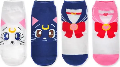 Obrázek produktu pro 4 páry ponožek pro fanoušky Sailor Moon | motivy Usagi, Luna a Artemis | velikost: 35 - 38