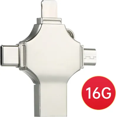 Zdjęcie produktu dla 16 GB metalowa pamięć USB typu 4 w 1 – mini pamięć USB o podwójnym zastosowaniu do telefonów komórkowych i komputerów, obsługująca złącza Type-C, Micro-USB oraz urządzenia z systemem iOS
