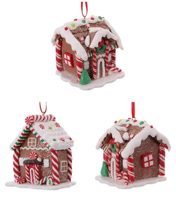 Weihnachtsbaumhänger, 3er-Set, Lebkuchenhaus, 6,5x7x6 cm, für DIY-Deko