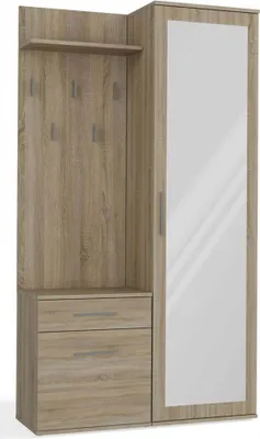 A hallway wardrobe with a mirror and drawers.