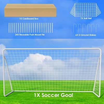 Immagine prodotto di Porta da calcio per giardino - Dimensioni: 366x183 cm - Portatile - Struttura in acciaio resistente agli agenti atmosferici - Completa di rete e picchetti per il fissaggio al terreno - Adatta a bambini e adulti