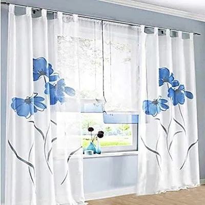 Image de Ensemble de 2 rideaux transparents Unyqoos® à motifs floraux, en polyester, largeur de 150 cm, avec passants pour suspension – pour salon et chambre