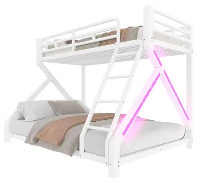 Imagen del producto de Cama nido para niños - Estructura de metal - 90 x 200 cm - Barreras de seguridad elevadas - Escalera antideslizante - Sin colchón - Blanco