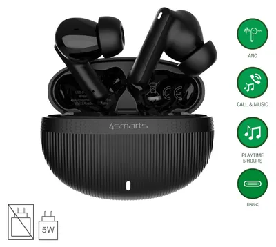 Produktbild von 4smarts SkyBuds Pro ANC, True Wireless Stereo (TWS), Anrufe/Musik/Sport/Alltag, 40 g, Kopfhörer, Schwarz