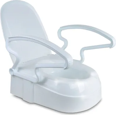 Produktbild von WC-Erhöhung mit Deckel und Klappgriffen, Linomag®, 3 Höhenstufen, verstellbares WC-Becken-Klemmsystem, optisch weiß