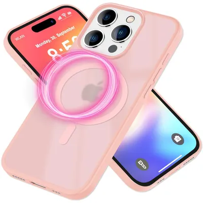 Zdjęcie produktu dla Etui magnetyczne NALIA do iPhone'a 16 Pro Max – matowo-przezroczyste i z MagSafe – MATTEX (antypoślizgowe, odporne na uderzenia, nie pozostawiające odcisków palców) – marka z Berlina – różowe