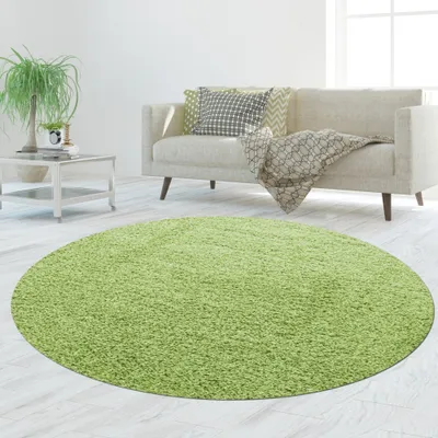Produktbild von Shaggy Teppich in Uni Design Grün Größe - 120 cm Rund
