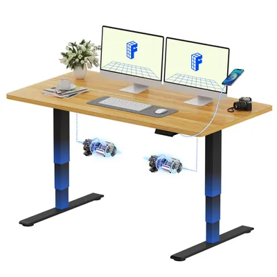 Zdjęcie produktu dla Biurko z regulacją wysokości FLEXISPOT E5 Plus, 140 x 80 cm, podwójny silnik, jednoczęściowy blat o grubości 25 mm, złącze USB, nośność 120 kg, klon