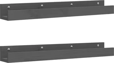 Productafbeelding van vidaXL Wandplanken, 2 stuks, grijs, 80x12x9 cm, massief grenenhout