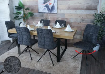Obrázek produktu pro sada 6 jídelních židlí HWC-N99, kuchyňská židle, otočná, textilní žinylka (340 g/m²) Oeko-Tex  tmavě šedá