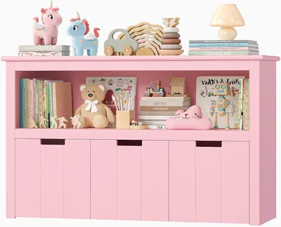 Produktbild von Spielzeugkiste mit Boxen – Spielzeugaufbewahrung – Spielzeugorganizer – Rollcontainer – 102 x 615 cm – Rosa