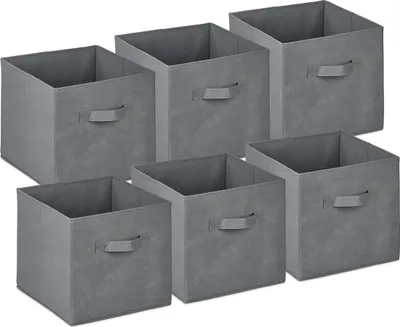 Immagine prodotto di Contenitore Relaxdays, 19 l, contenitore in tessuto, set da 6 pezzi, L x P x A 26,5 x 28 x 28 cm, cestino pieghevole da scaffale, maniglia, grigio chiaro