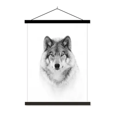 Produktbild von MuchoWow® Textilposter Wolf - Tiere - Porträt - Weiß 40x53 cm mit schwarzem Rahmen - Abbildung