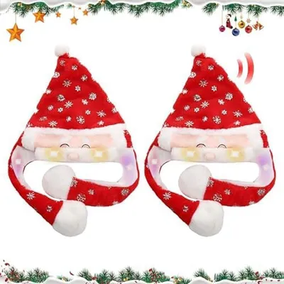 Immagine prodotto di Set di cappelli da Babbo Natale a LED con orecchie mobili 2 pezzi.