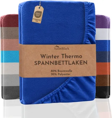 Produktbild von NatureMark Winter Thermo Fleece Spannbettlaken, Spannbetttuch in vielen Farben und Größen Bettlaken | 140 x 200 cm bis 160 x 200 cm - Royal blau