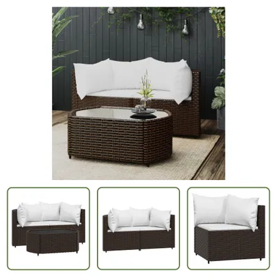 Image de The Living Store Ensemble de salon de jardin 3 pièces avec coussins Marron Poly Rattan