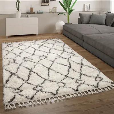 Produktbild von Hochflor Teppich Wohnzimmer Shaggy Skandinavisch Fransen Flauschig Modern Grösse 120x170 cm