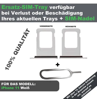 Produktbild von phonemeister SIM-Kartenhalter Tray für iPhone 11, Weiß, 2-teilig, inkl. Nadel, Original-Qualität, müheloser Austausch
