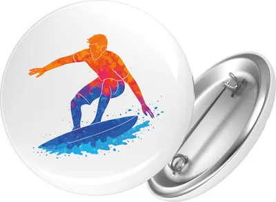 Produktbild von Huuraa Button Surfen bunte Silhouette 25mm rund mit Sicherheitsnadel Ansteckbutton Geschenkidee