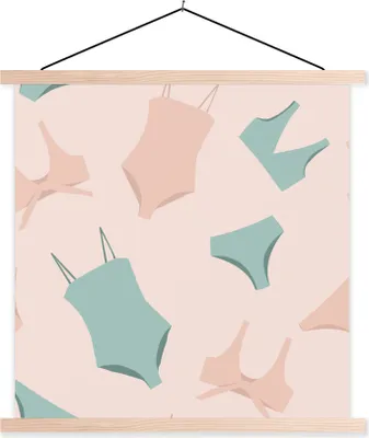 Produktbild von MuchoWow® Textilposter Bikini - Badeanzug - Sommer - Pastell 40x40 cm mit holzfarbenen Rahmen - Posterleiste