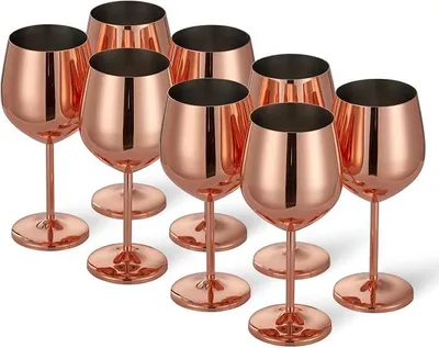 Produktbild von Oak & Steel - 8 Edelstahl Weingläser Geschenkset (540ml) - Roségold/Kupfer - Robust & Unzerbrechlich - Tragbar für Reisen, Camping, Outdoor, Picknicks