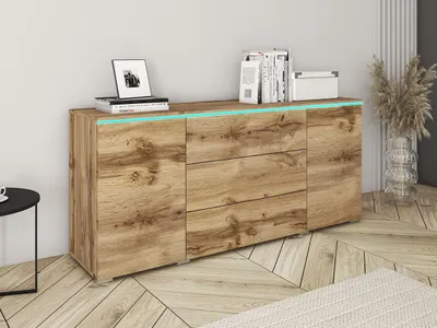 Obrázok produktu pre Kombinovaná komoda s bielym LED osvetlením AKASURI - dub wotan