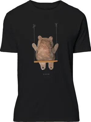 Produktbild von Mr. & Mrs. Panda S T-Shirt Bär Schaukel - Schwarz - Geschenk, Tshirt, Teddy, Verlust Trauer Trauergeschenk Traurig Trösten Trost Liebeskummer Liebe Verliebt, oberteil