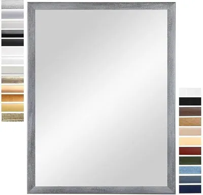 Zdjęcie produktu dla Lustro ścienne o wymiarach 40 x 130 cm (wymiary zewnętrzne) w kolorze szarym (matowe wykończenie) | Możliwość wyboru koloru i rozmiaru | Lustro panoramiczne (całotwórcze) | Lustro do łazienki i przedpokoju | Z drewnianą ramą | Wyprodukowano w Niemczech