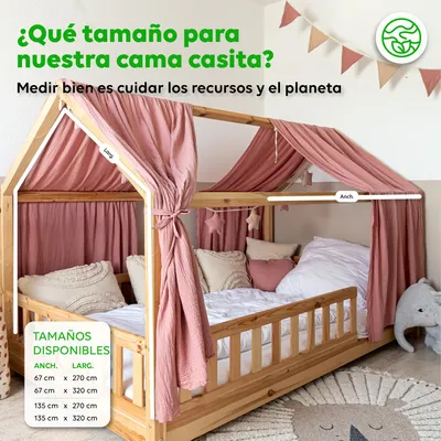 Imagen del producto de Dosel para cama casita 135x270 cm Rosa palo con aplicación dorada - 2 paneles